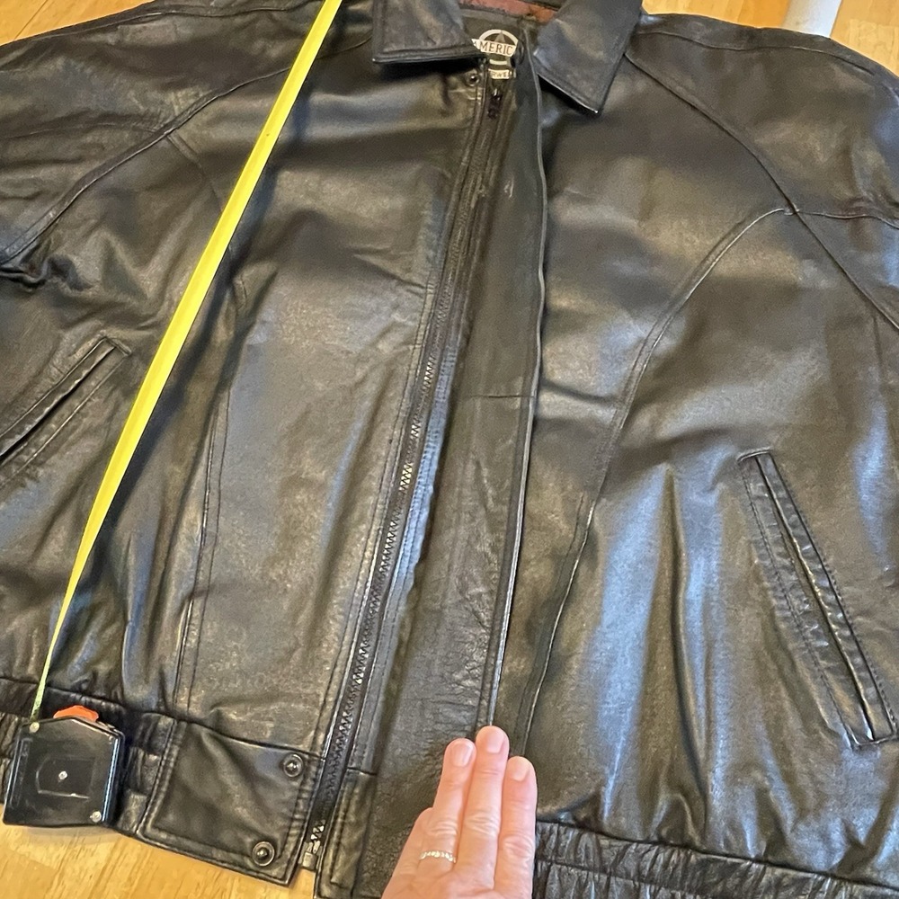 VTG AMERICAN OUTERWEAR MEN XL BLACK LEATHER BOMBER JACKET/AVIATOR, MOTORCYCLE - Picture 9 of 10
